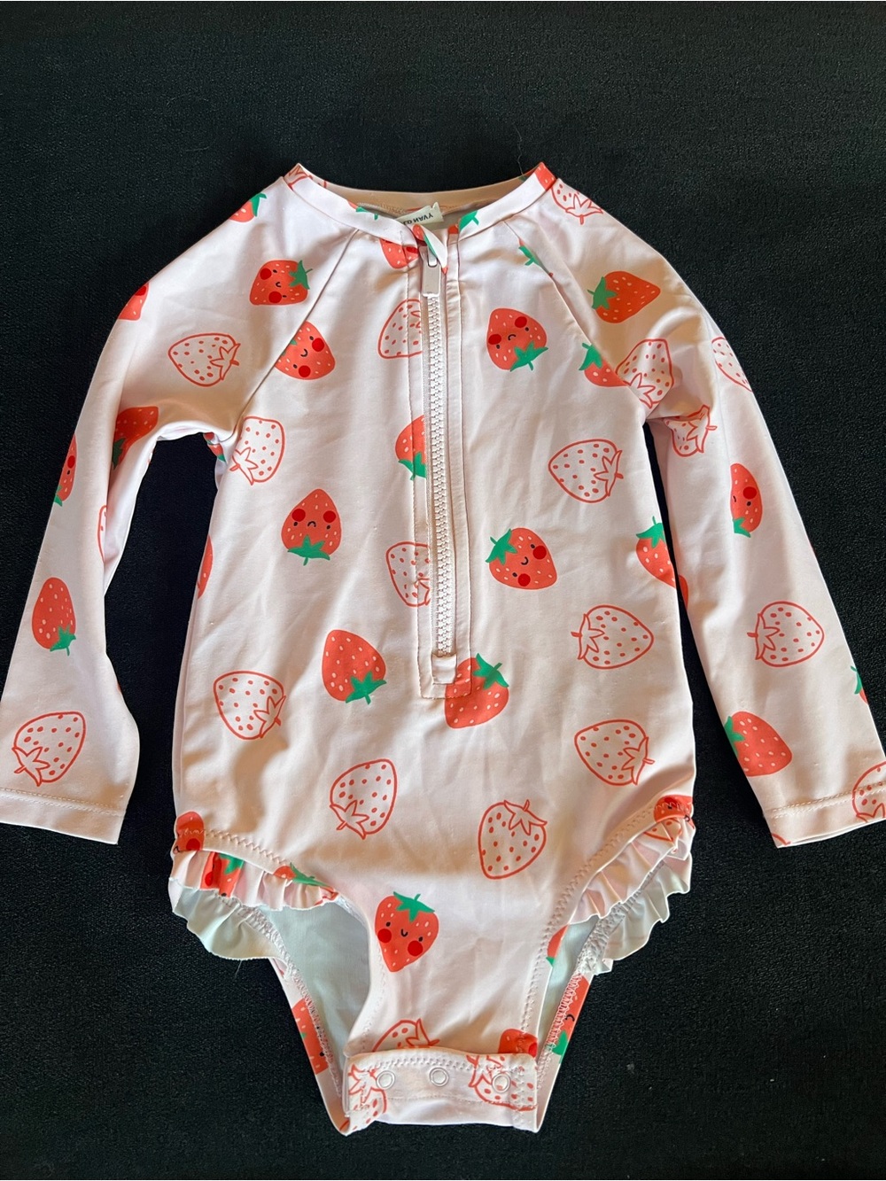 Old Navy Pink Strawberry Print Long-Sleeve One-Piece Swimsuit